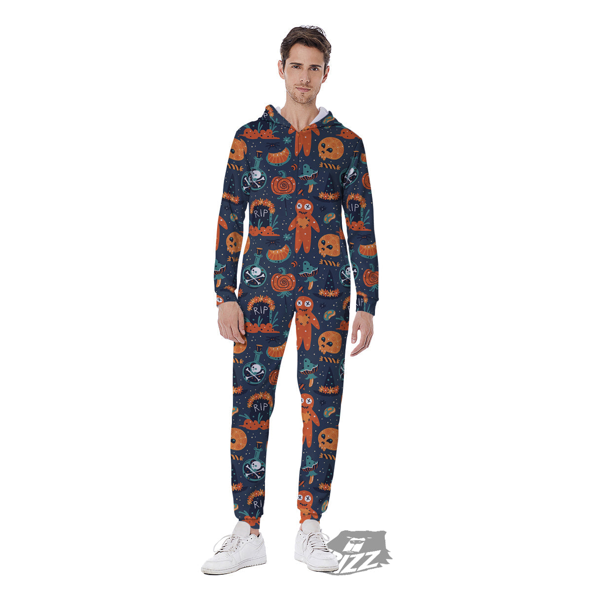 Voodoo Doll Halloween Print Pattern Men's Jumpsuit-grizzshop