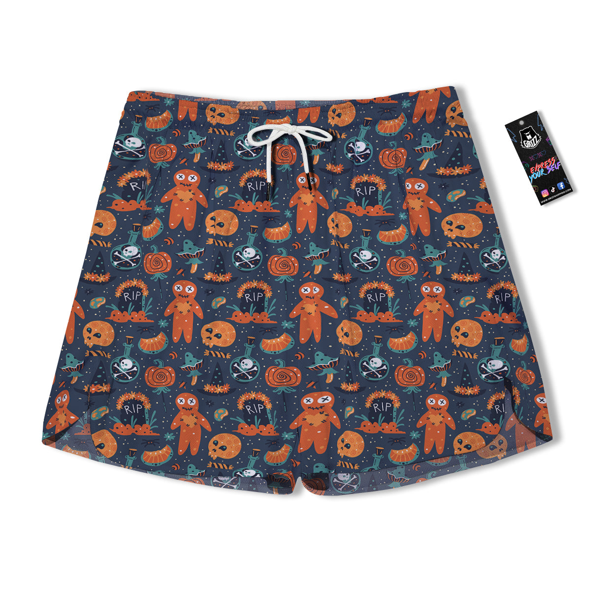 Voodoo Doll Halloween Print Pattern Men's Running Shorts-grizzshop