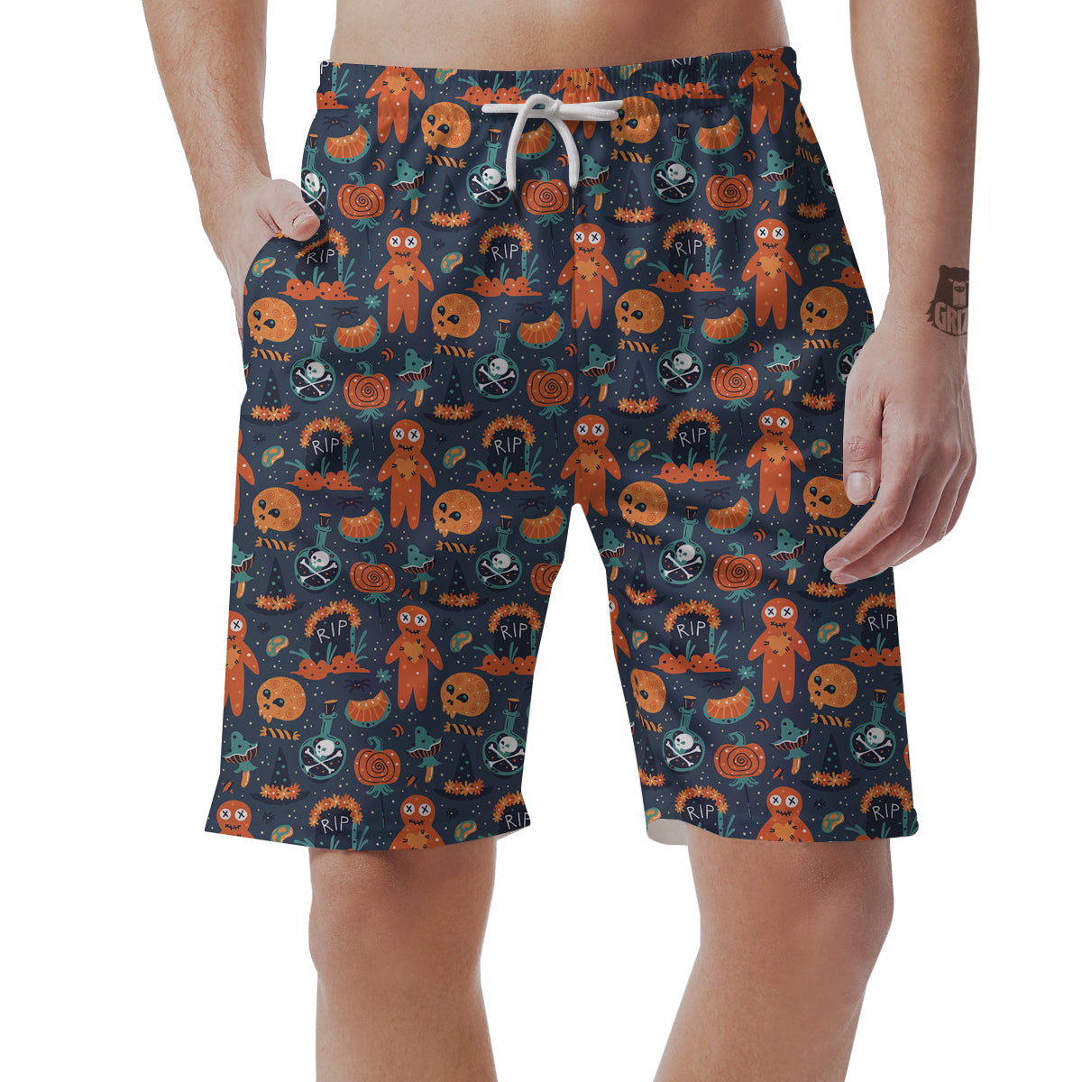 Voodoo Doll Halloween Print Pattern Men's Shorts-grizzshop