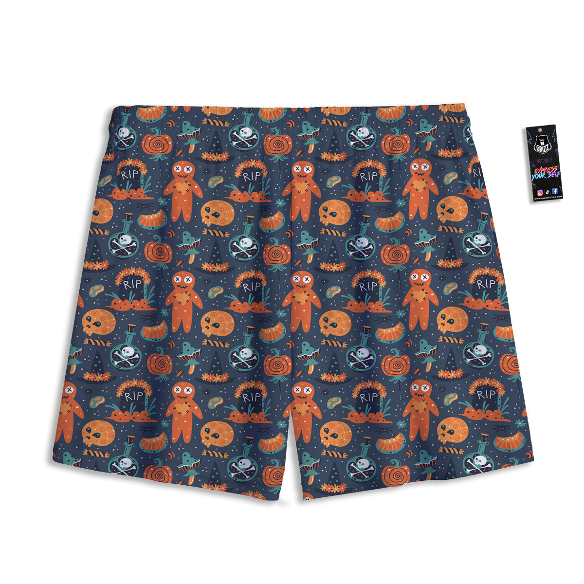 Voodoo Doll Halloween Print Pattern Mesh Shorts
