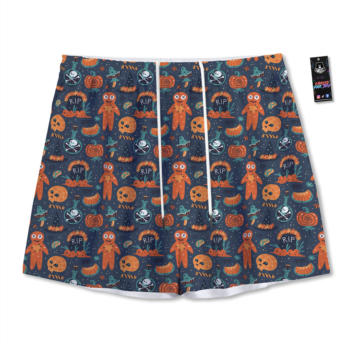 Voodoo Doll Halloween Print Pattern Mesh Shorts