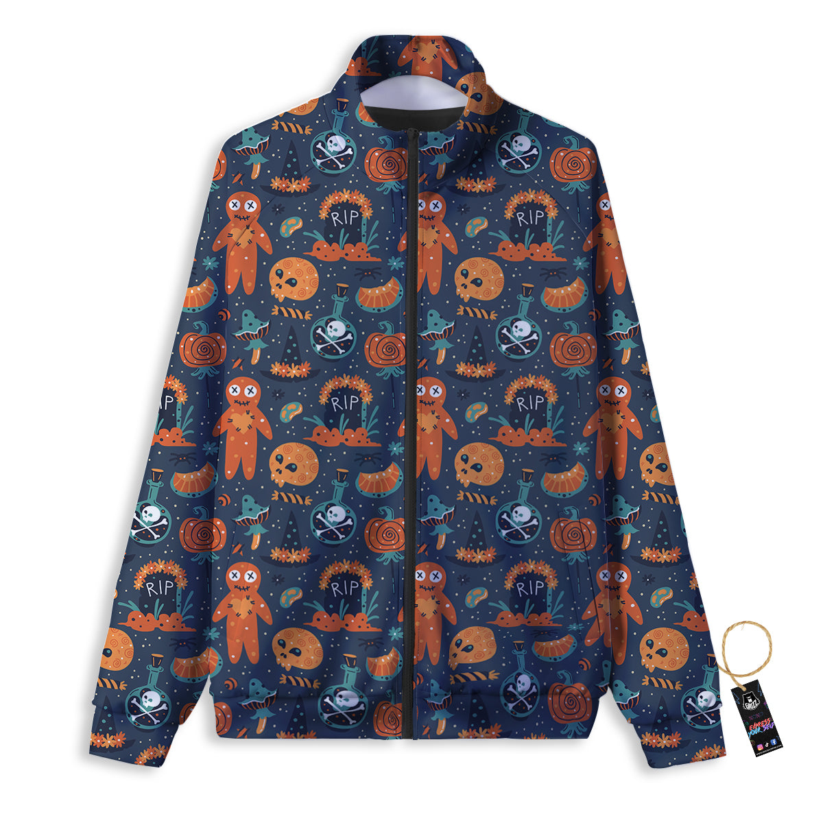 Voodoo Doll Halloween Print Pattern Track Jacket-grizzshop