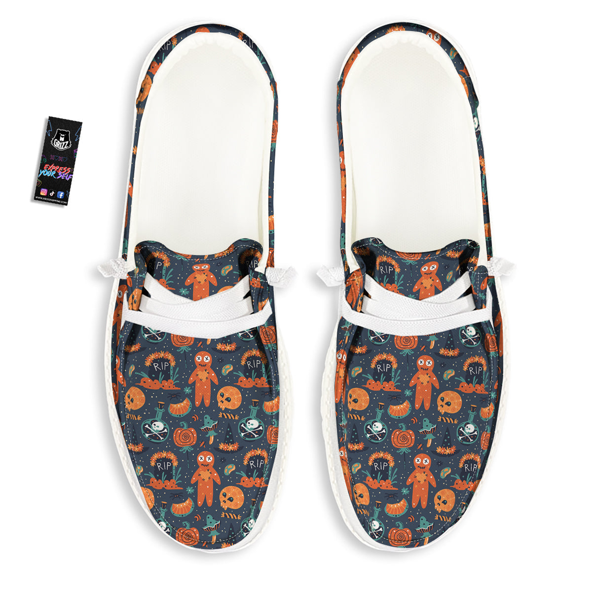 Voodoo Doll Halloween Print Pattern White Loafers-grizzshop
