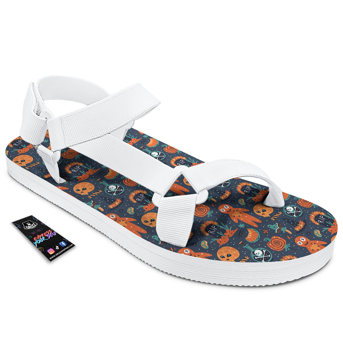 Voodoo Doll Halloween Print Pattern White Open Toe Sandals-grizzshop