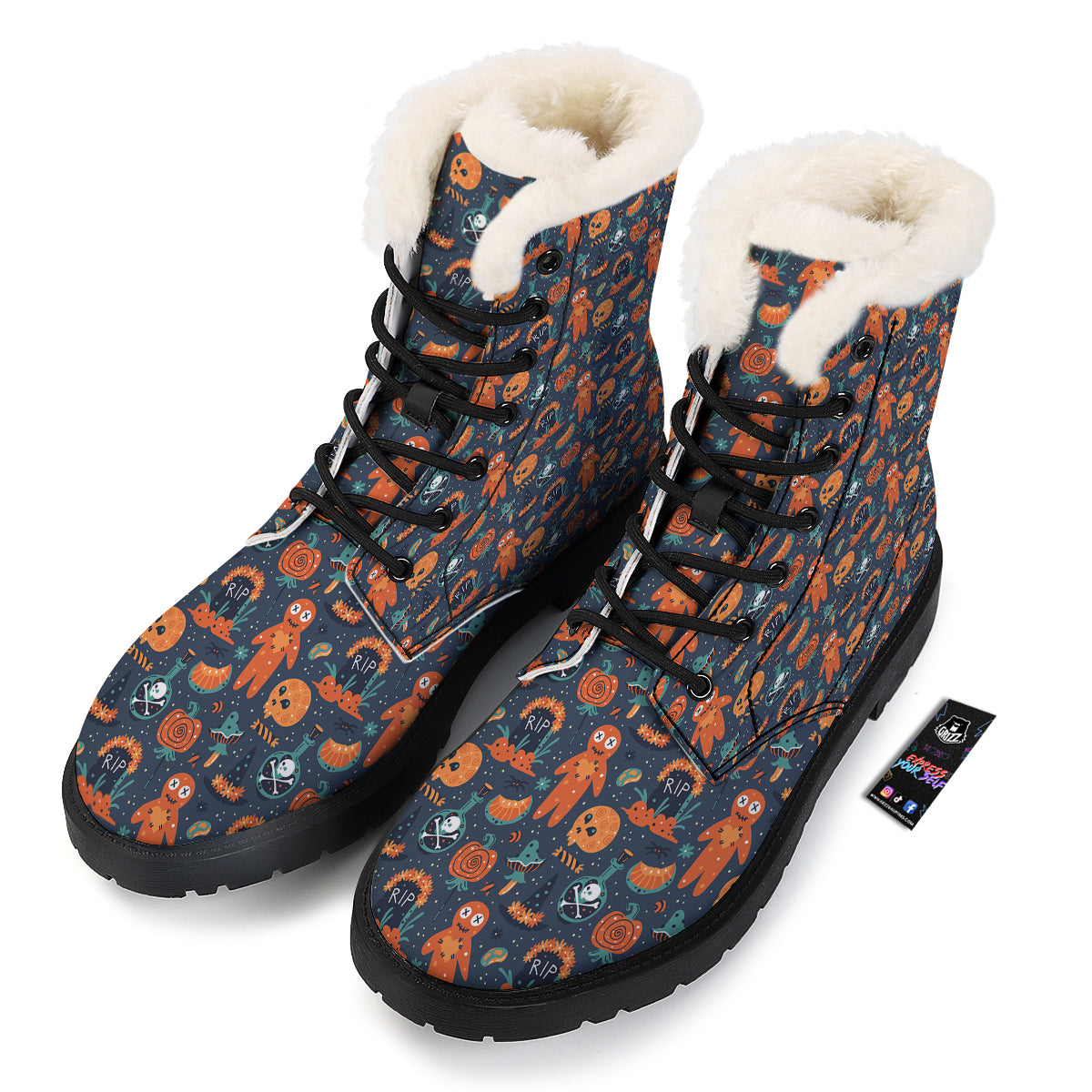 Voodoo Doll Halloween Print Pattern Winter Boots-grizzshop