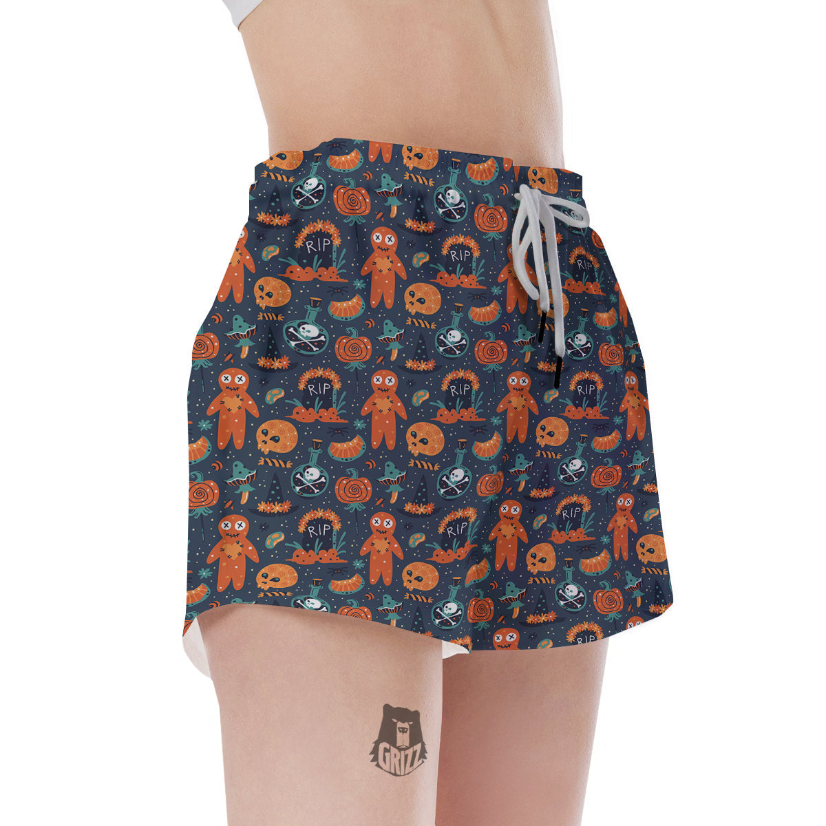 Voodoo Doll Halloween Print Pattern Women's Shorts-grizzshop