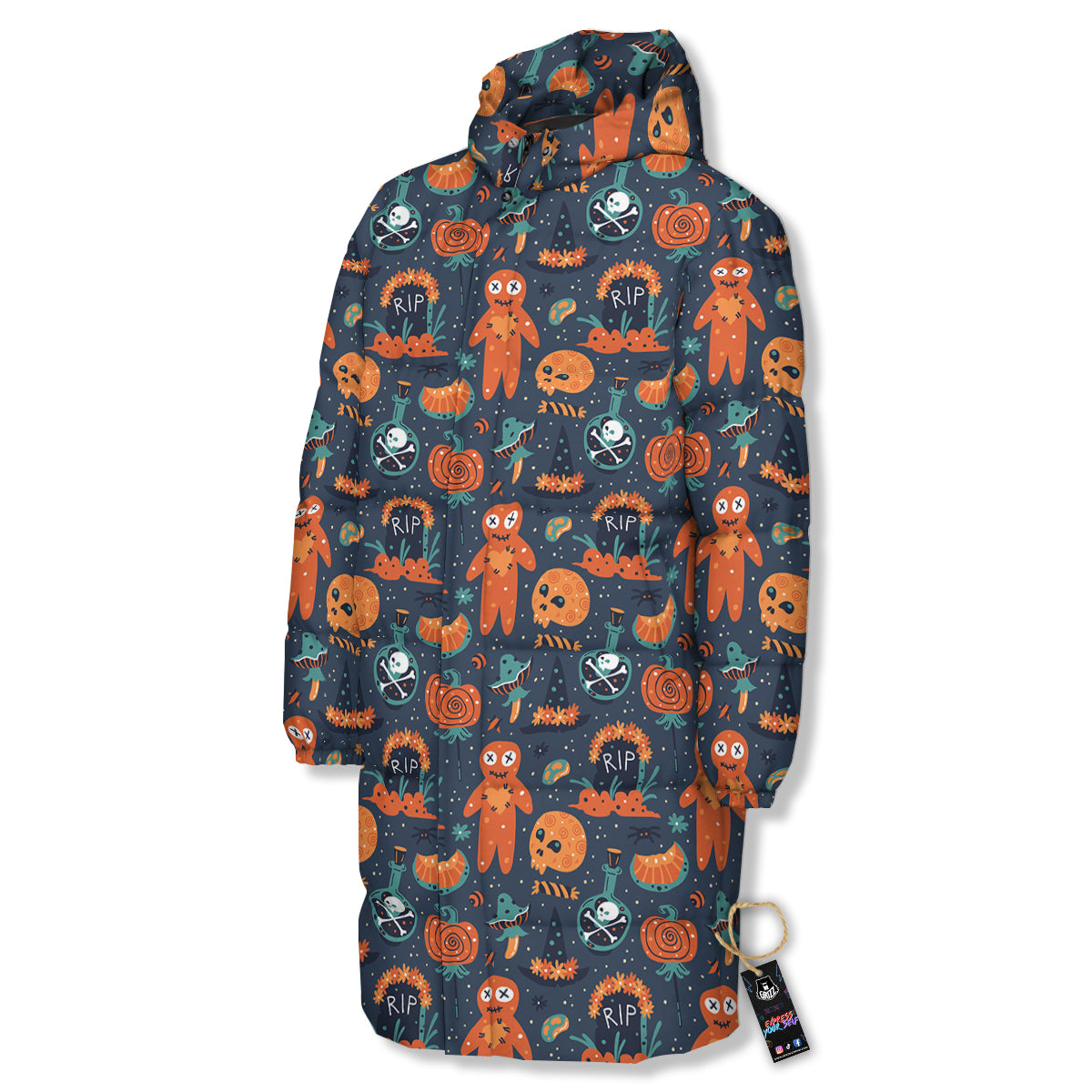 Voodoo Doll Halloween Print Pattern Long Down Jacket
