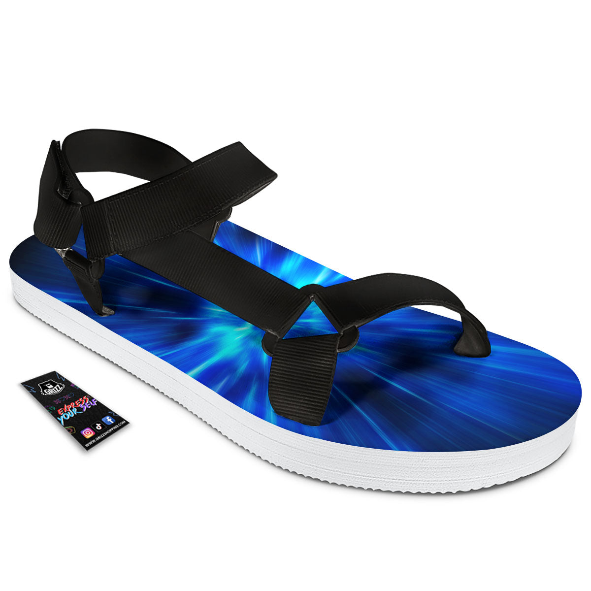 Vortex Lightspeed Print Black Open Toe Sandals-grizzshop