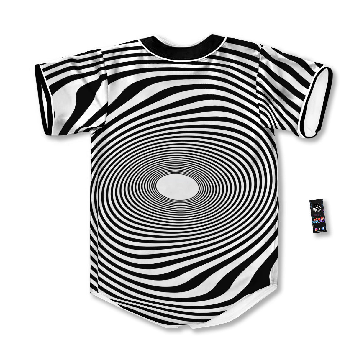 Vortex Swirl White And Black Print Baseball Jersey-grizzshop