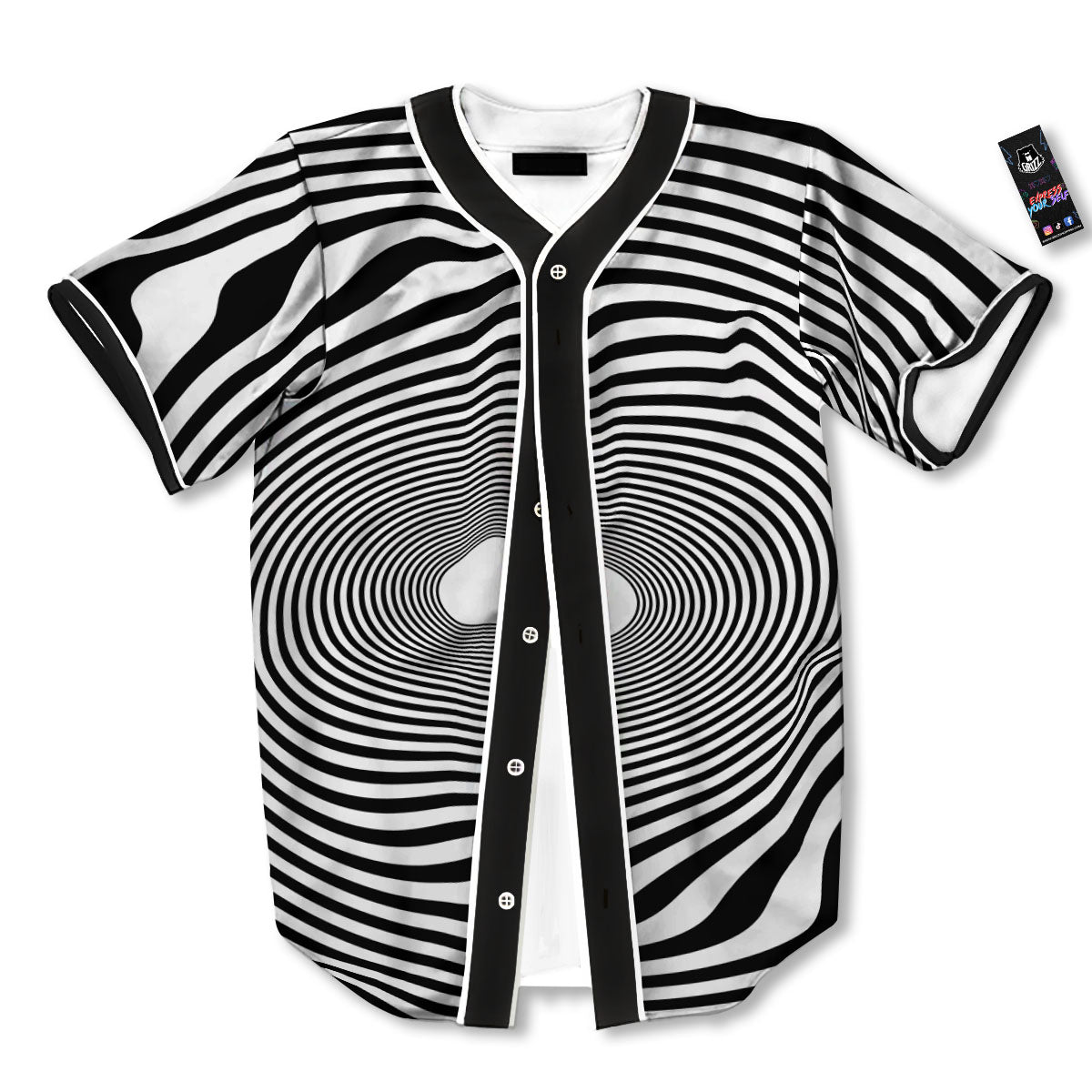 Vortex Swirl White And Black Print Baseball Jersey-grizzshop