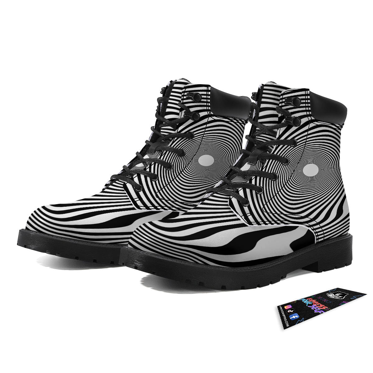 Vortex Swirl White And Black Print Boots-grizzshop