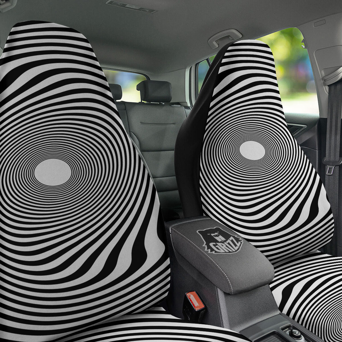 Vortex Swirl White And Black Print Car Seat Covers-grizzshop