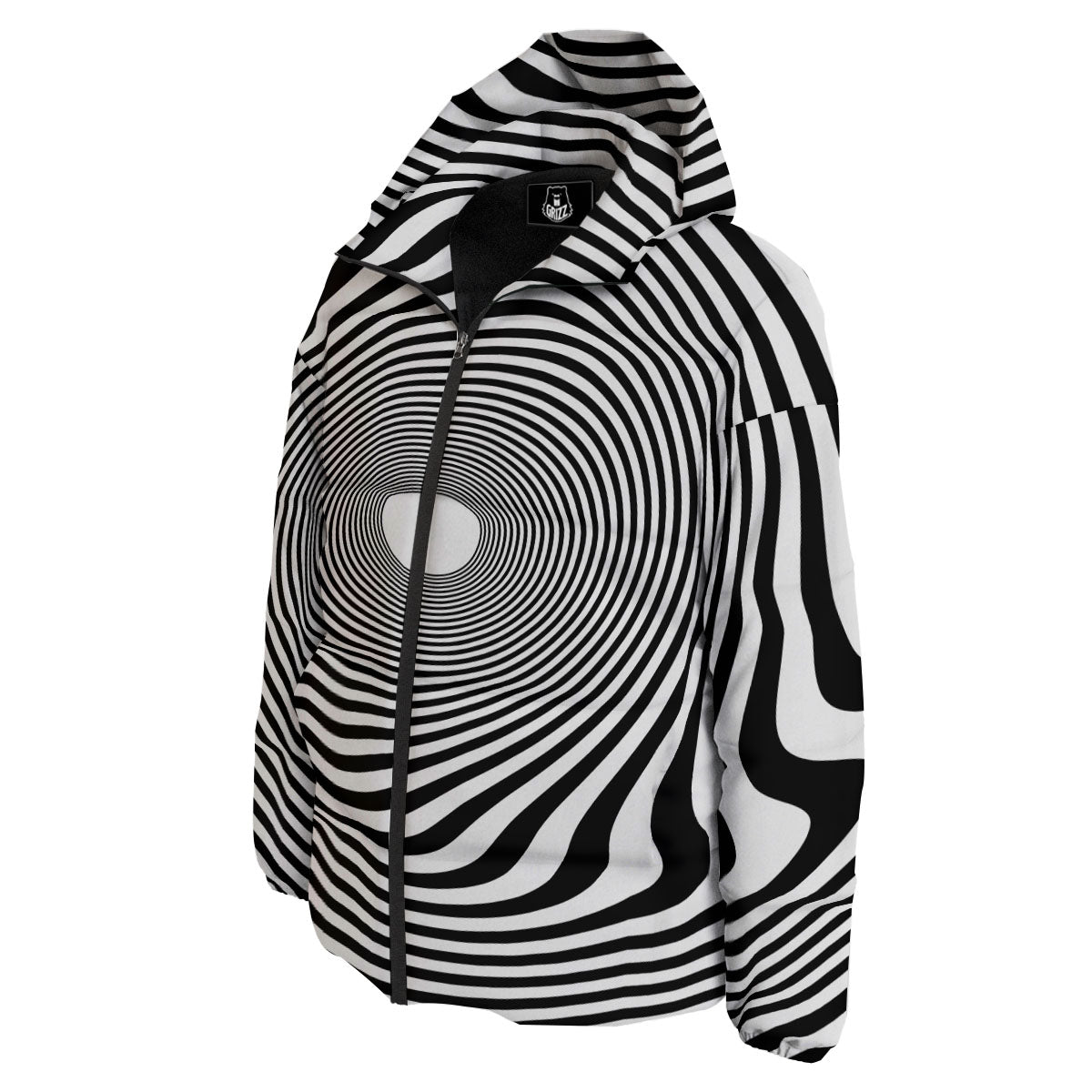 Vortex Swirl White And Black Print Down Jacket-grizzshop