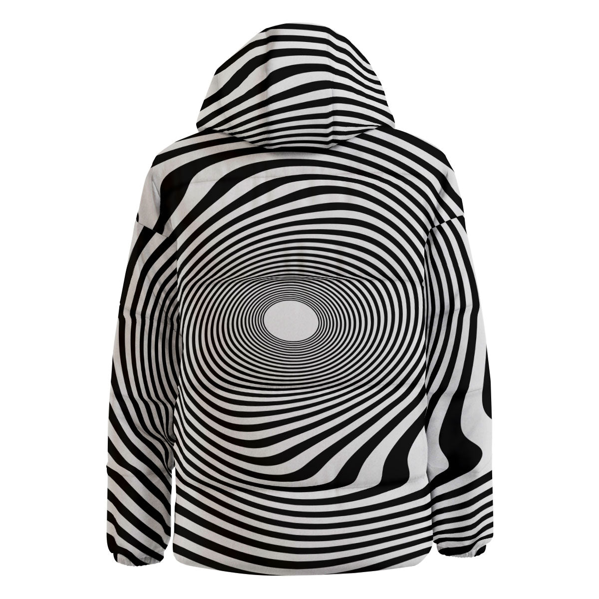 Vortex Swirl White And Black Print Down Jacket-grizzshop
