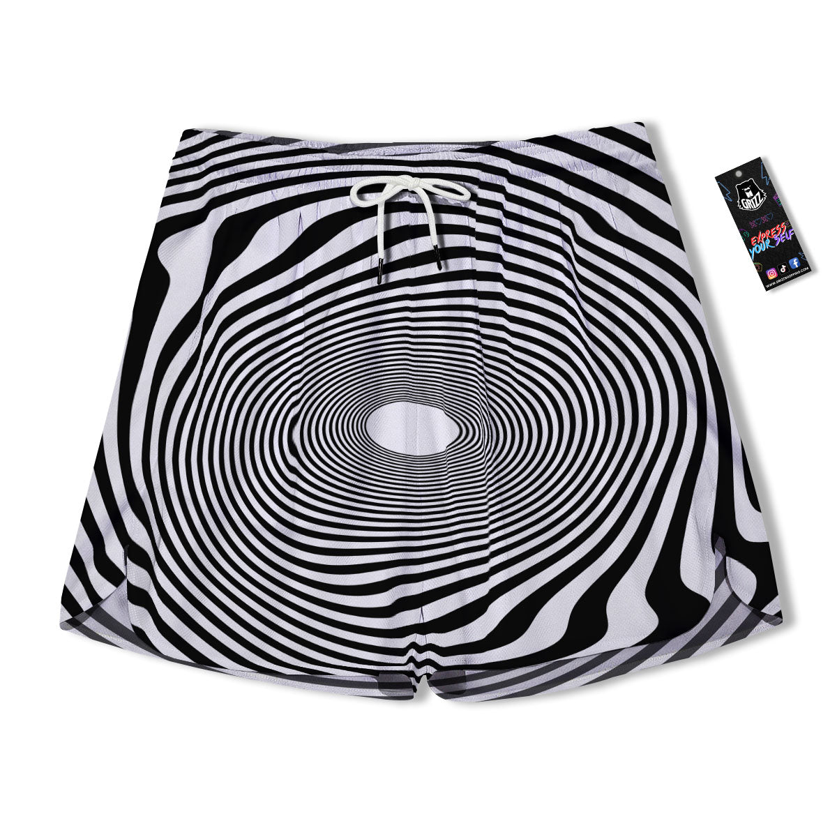 Vortex Swirl White And Black Print Men's Running Shorts-grizzshop