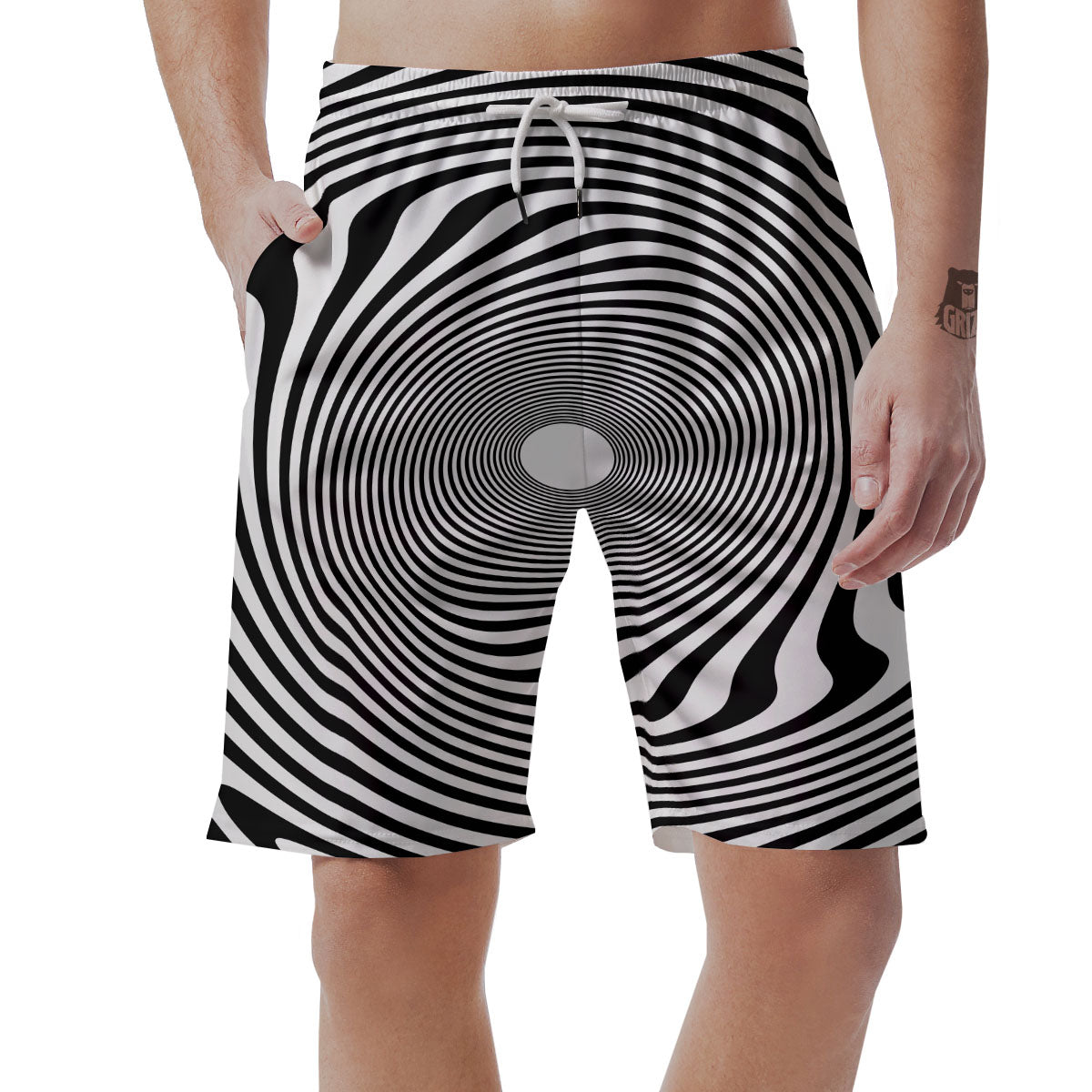 Vortex Swirl White And Black Print Men's Shorts-grizzshop