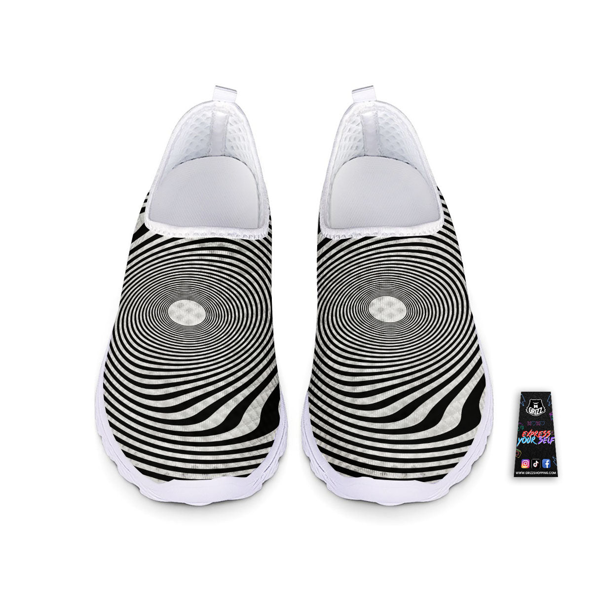Vortex Swirl White And Black Print Nurse Shoes-grizzshop