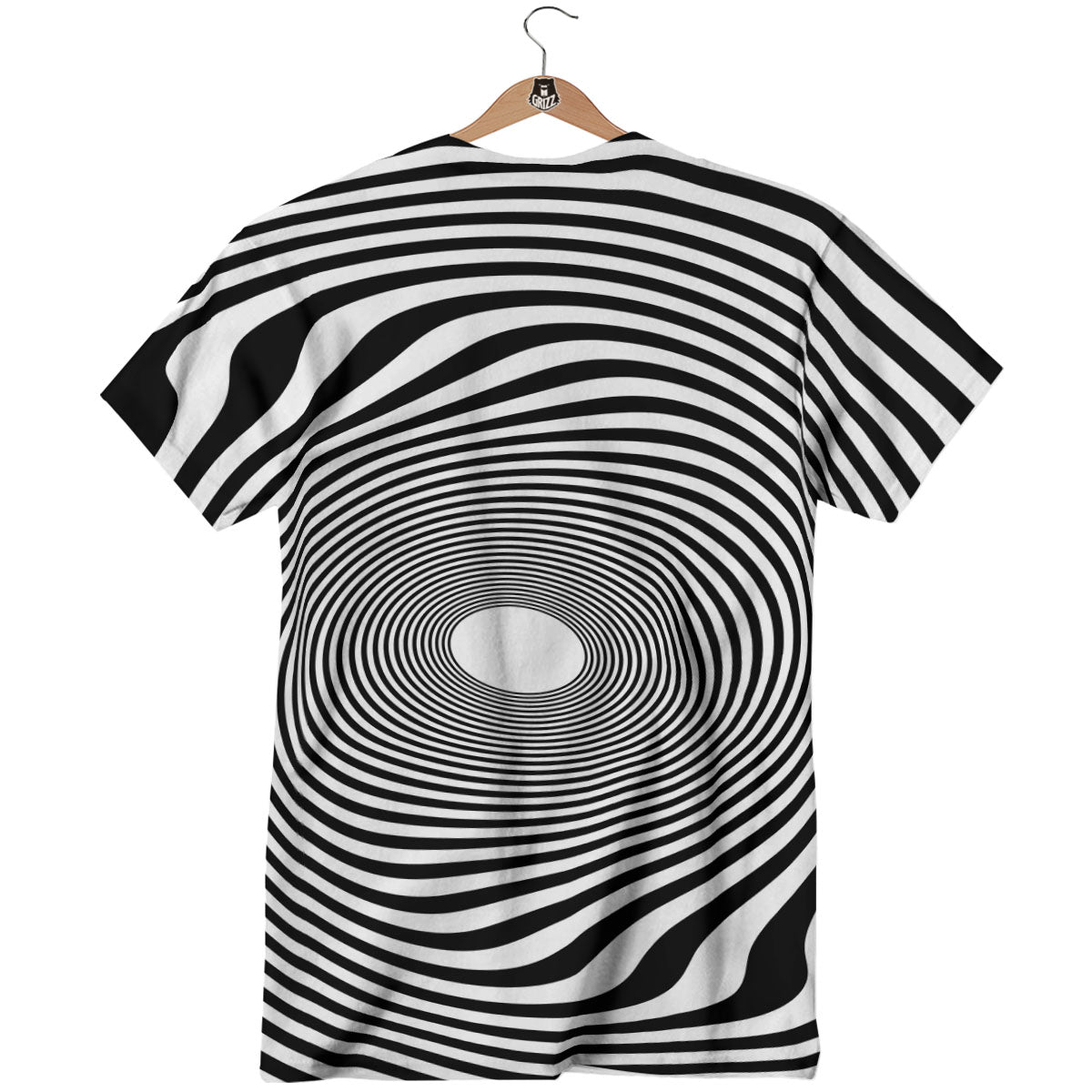Vortex Swirl White And Black Print T-Shirt-grizzshop