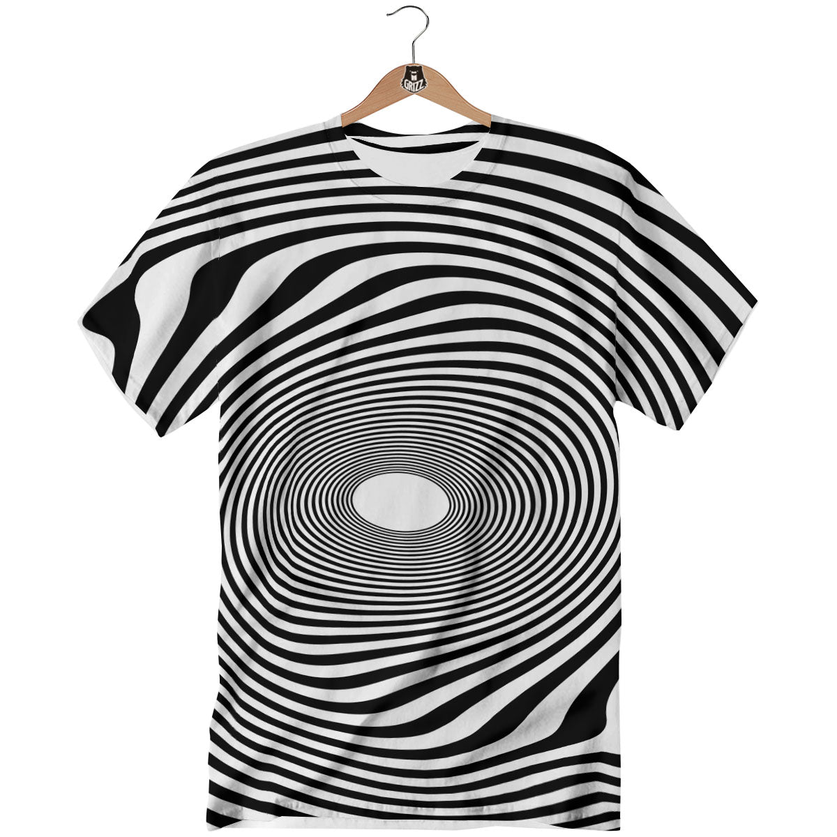 Vortex Swirl White And Black Print T-Shirt-grizzshop