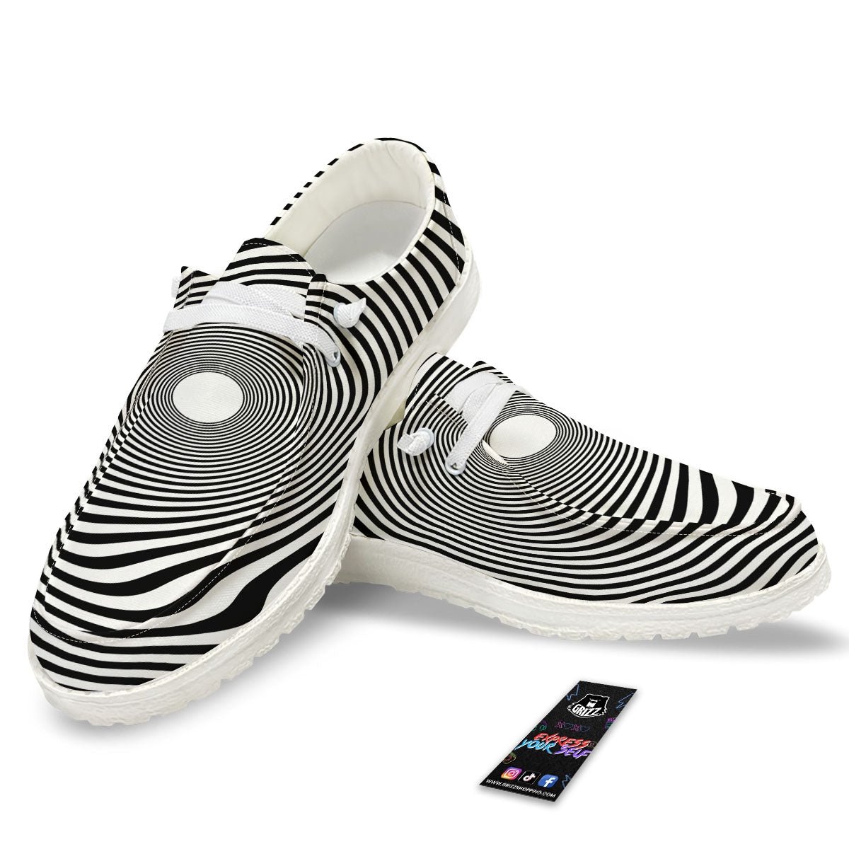 Vortex Swirl White And Black Print White Loafers-grizzshop