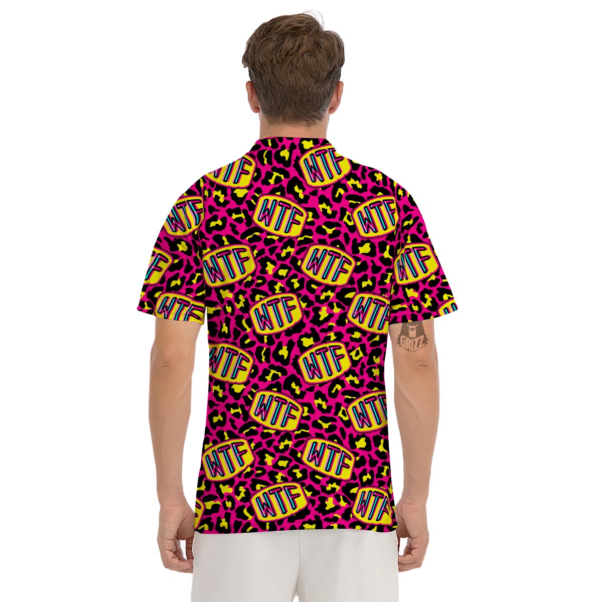 WTF Cheetah Hiphop Graffiti Print Men's Golf Shirts-grizzshop