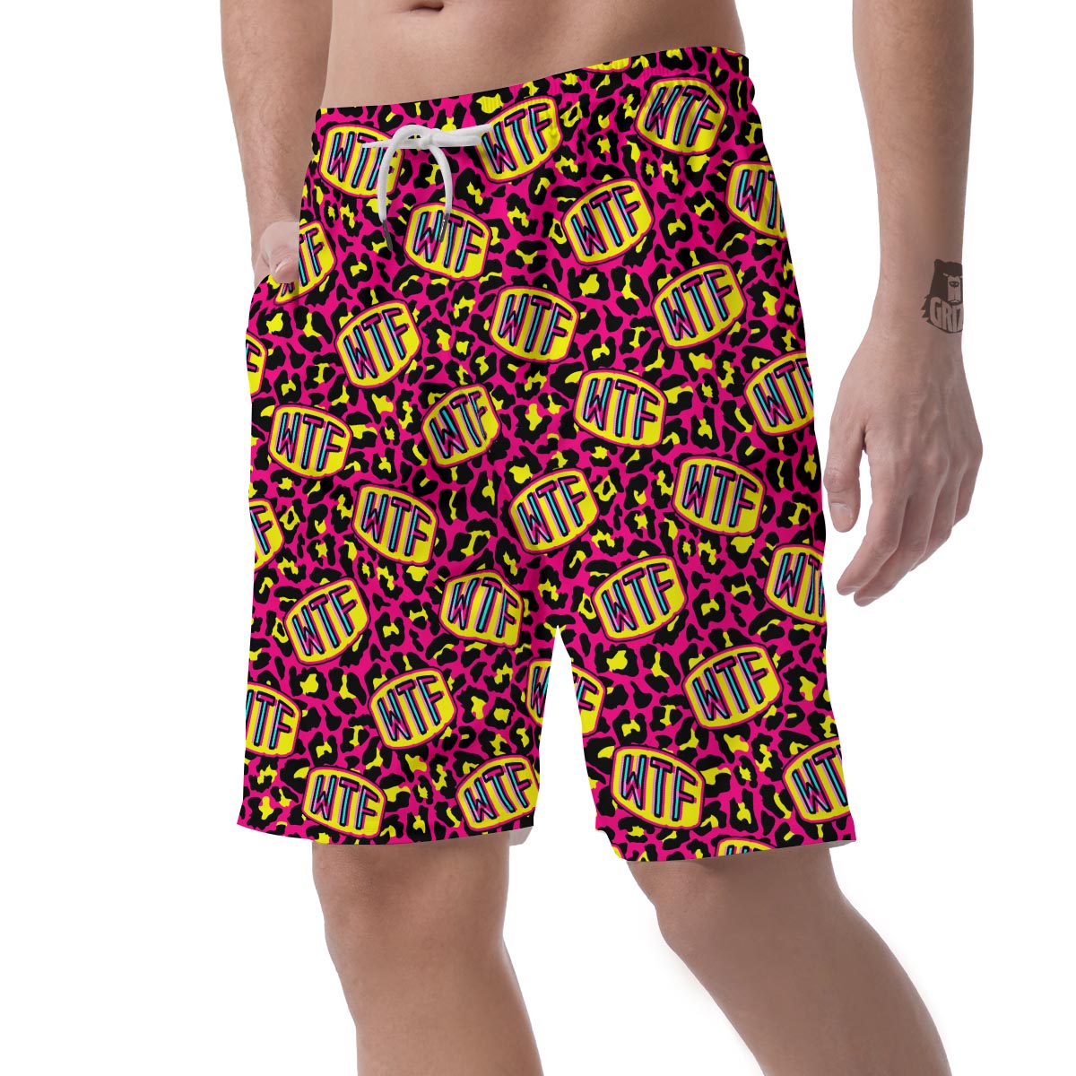 WTF Cheetah Hiphop Graffiti Print Men's Shorts-grizzshop