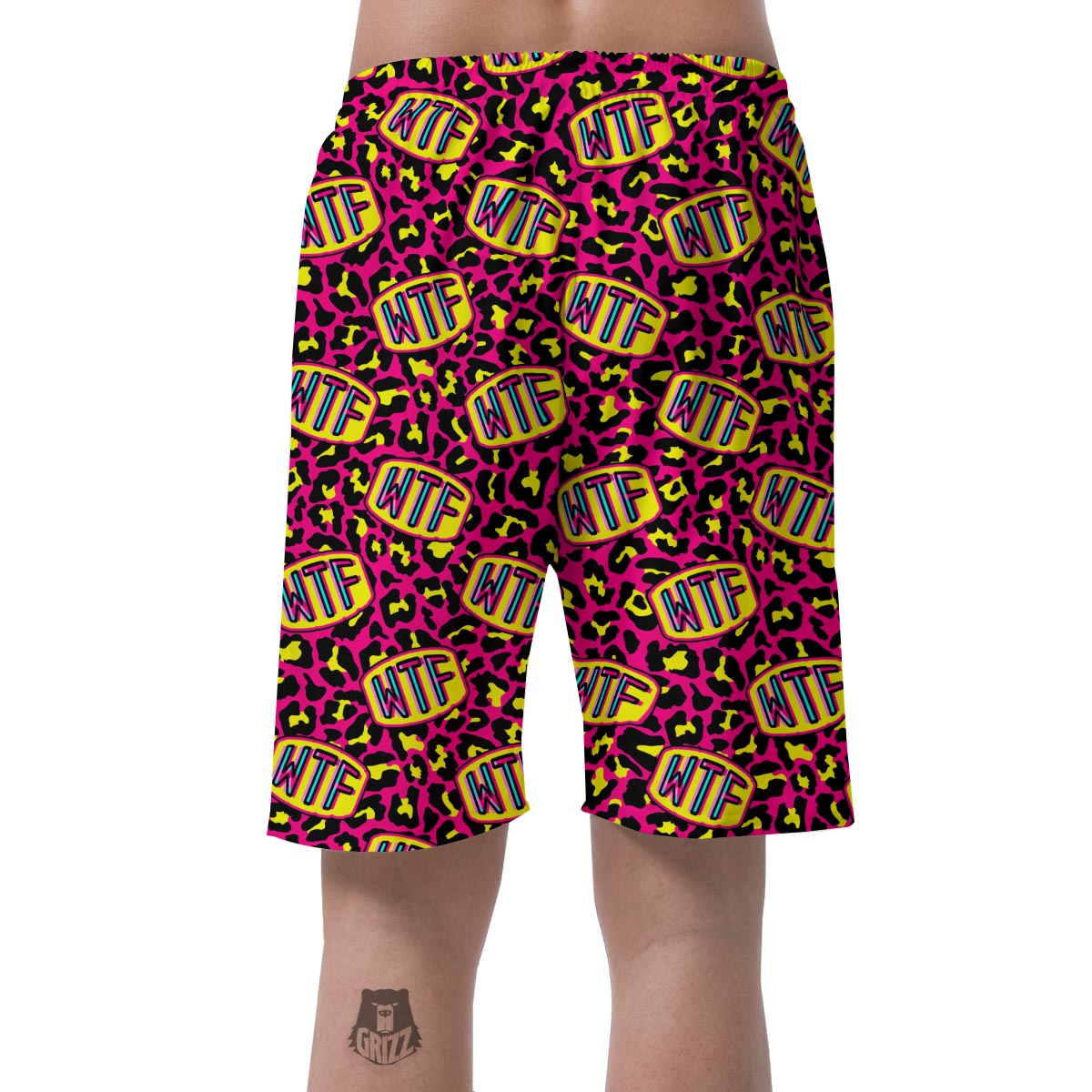 WTF Cheetah Hiphop Graffiti Print Men's Shorts-grizzshop