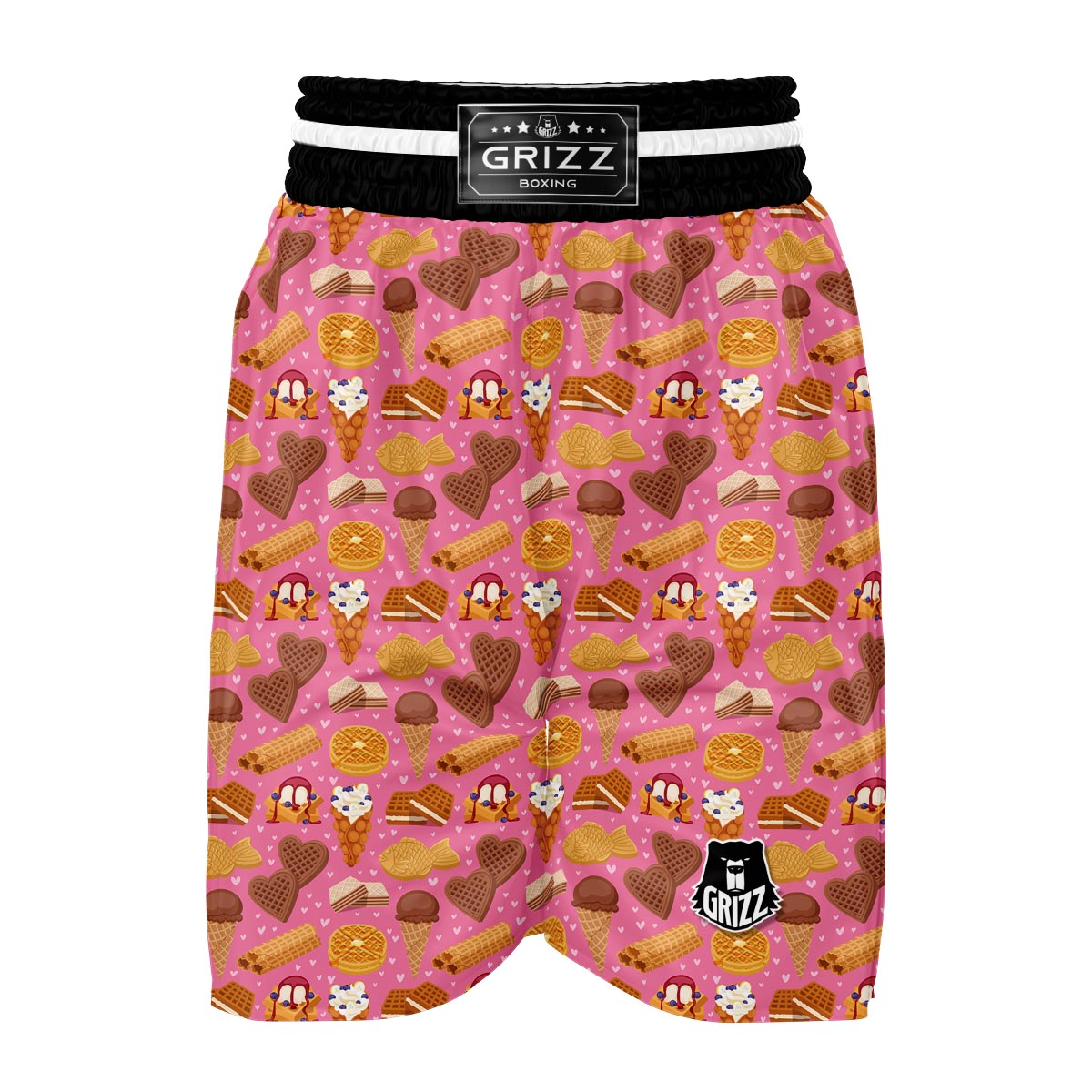 Waffle Dessert Pattern Print Boxing Shorts-grizzshop