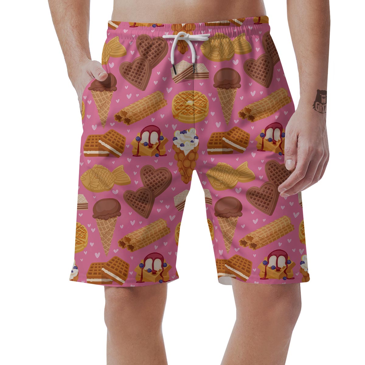 Waffle Dessert Pattern Print Men's Shorts-grizzshop