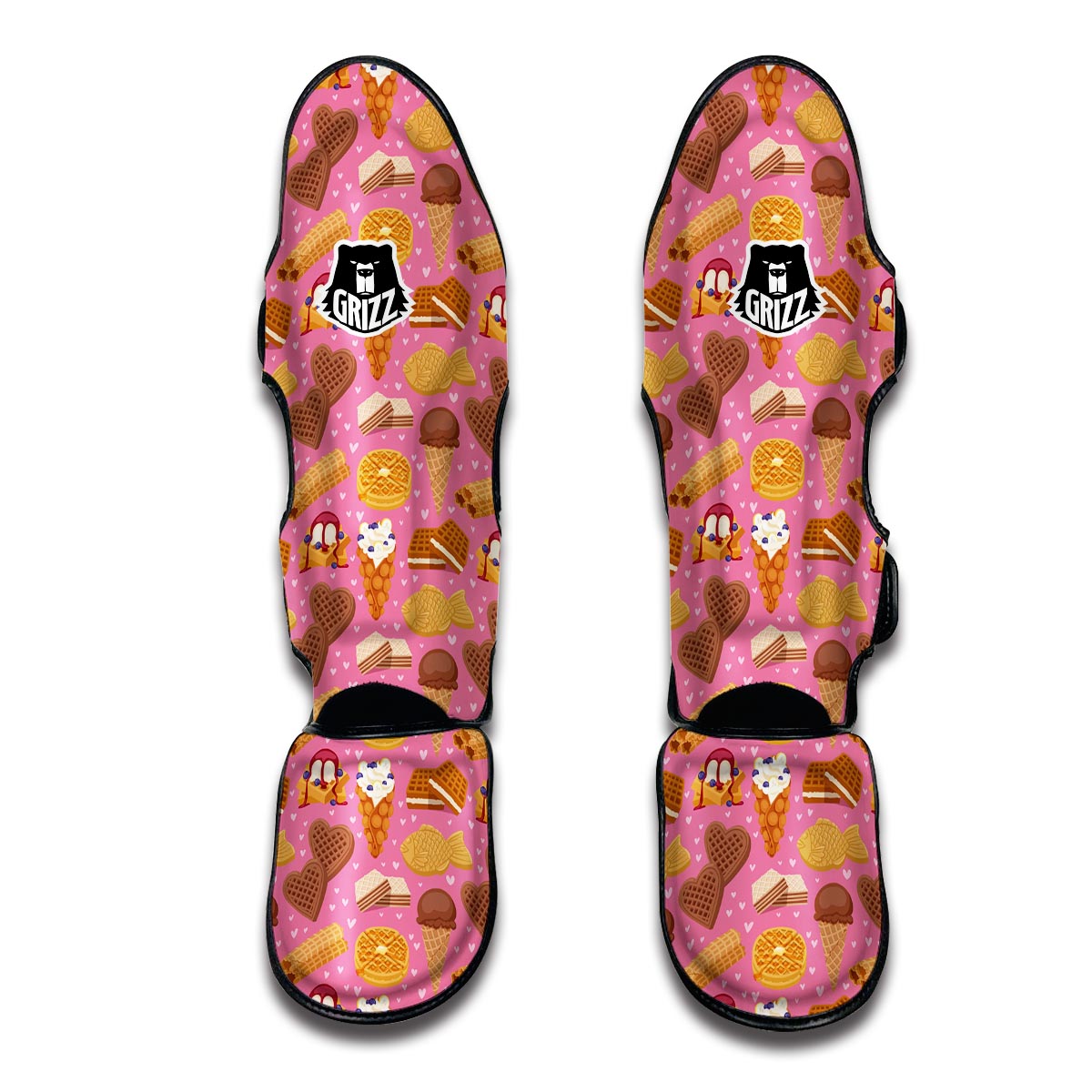 Waffle Dessert Pattern Print Muay Thai Shin Guards-grizzshop