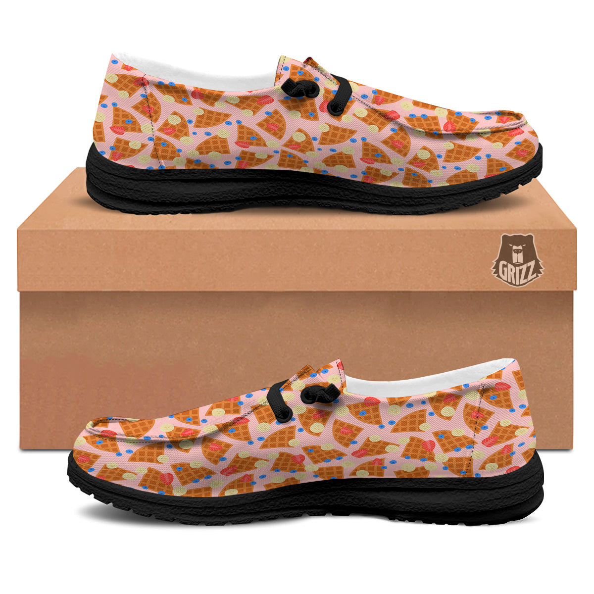 Waffle Print Cute Pattern Black Loafers-grizzshop