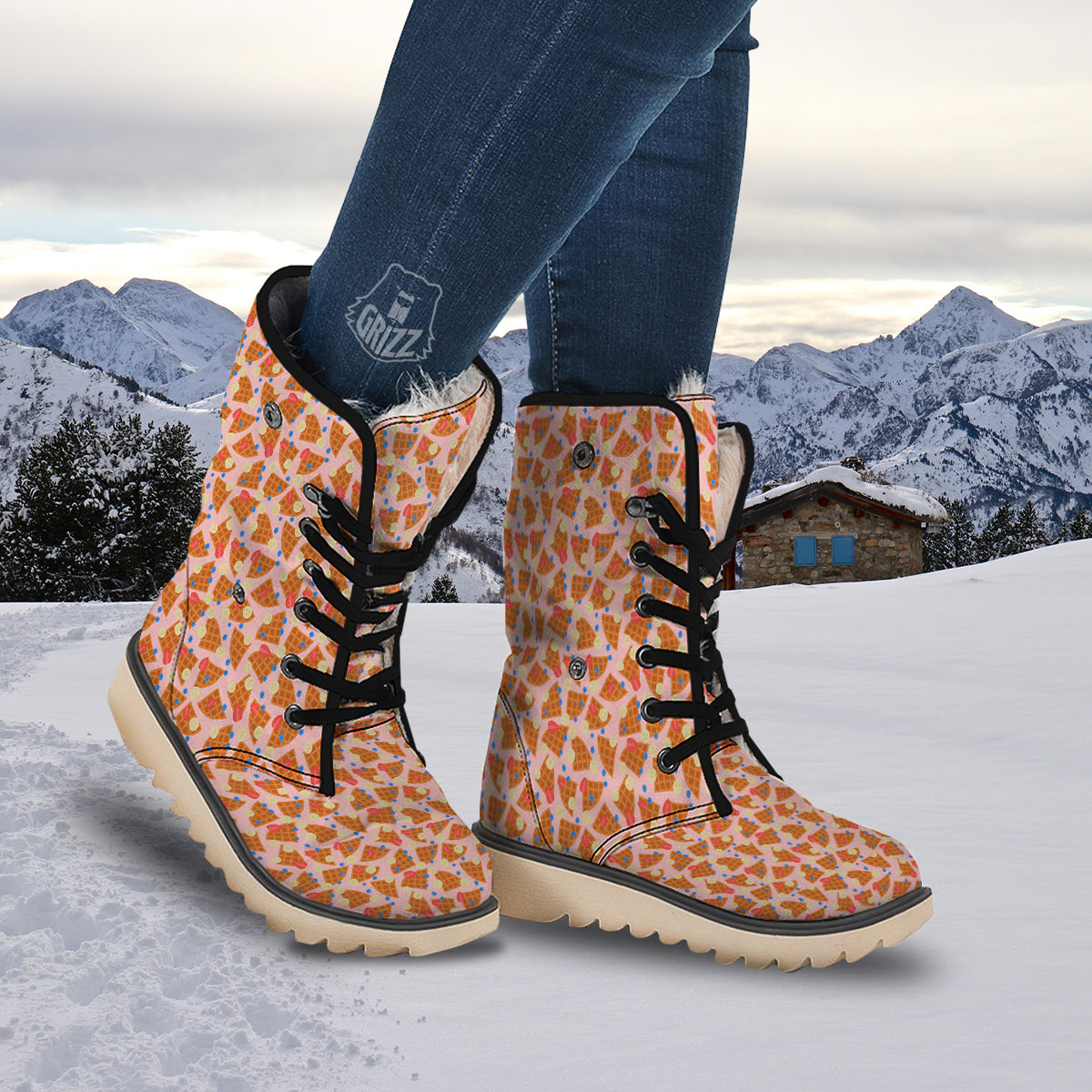 Waffle Print Cute Pattern Snow Boots-grizzshop