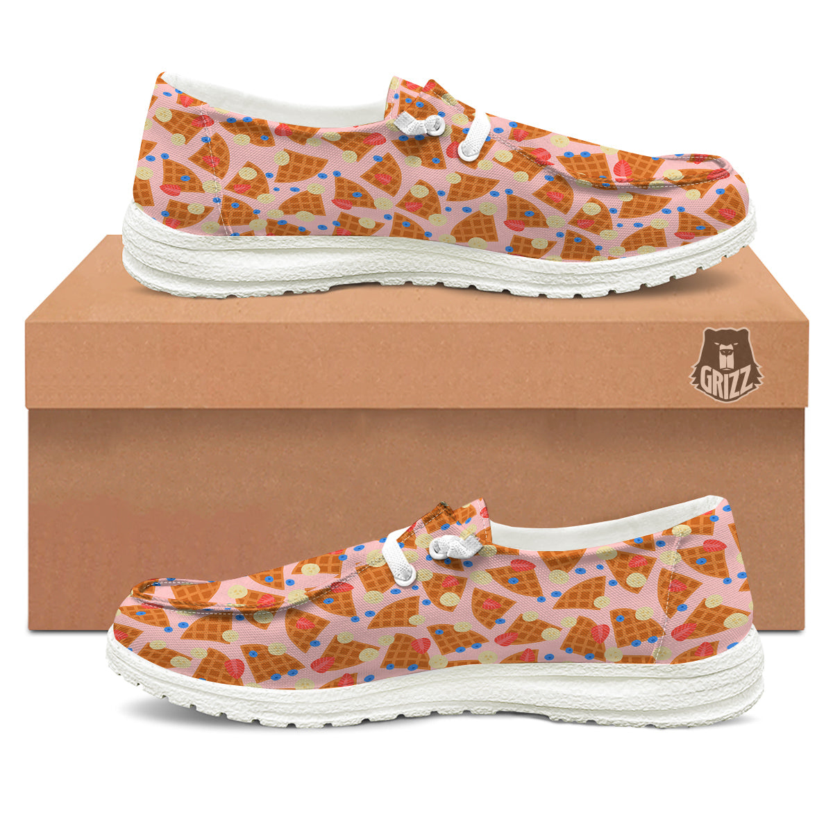 Waffle Print Cute Pattern White Loafers-grizzshop
