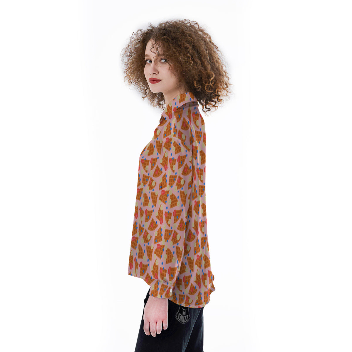 Waffle Print Cute Pattern Women's Long Sleeve Shirts-grizzshop