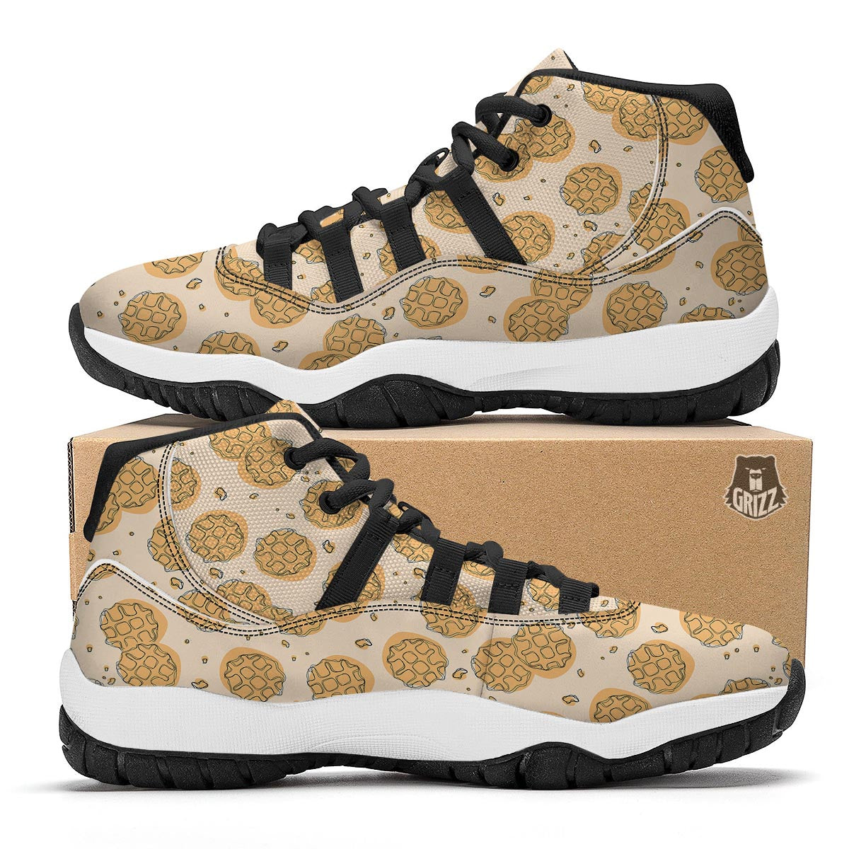 Waffle Print Pattern Black Bball Shoes-grizzshop
