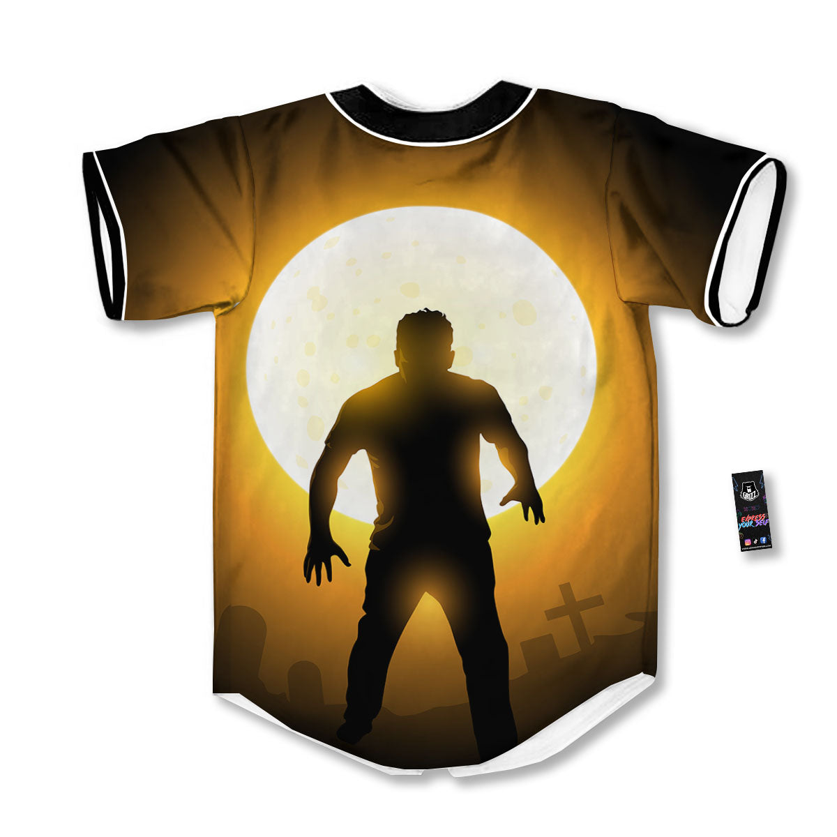 Walking Zombie Halloween Print Baseball Jersey-grizzshop