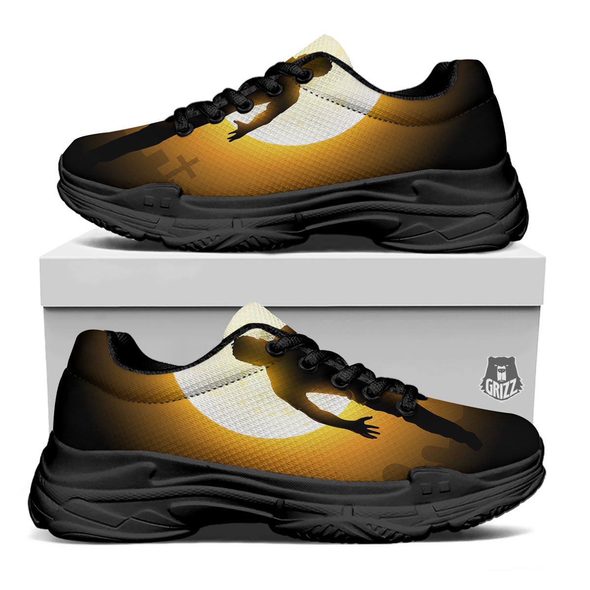 Walking Zombie Halloween Print Black Chunky Shoes-grizzshop