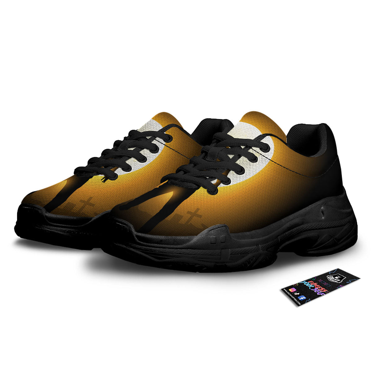 Walking Zombie Halloween Print Black Chunky Shoes-grizzshop