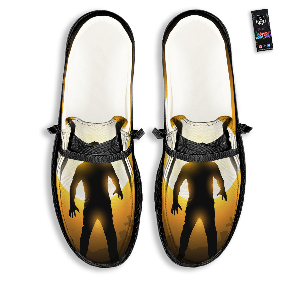 Walking Zombie Halloween Print Black Loafers-grizzshop