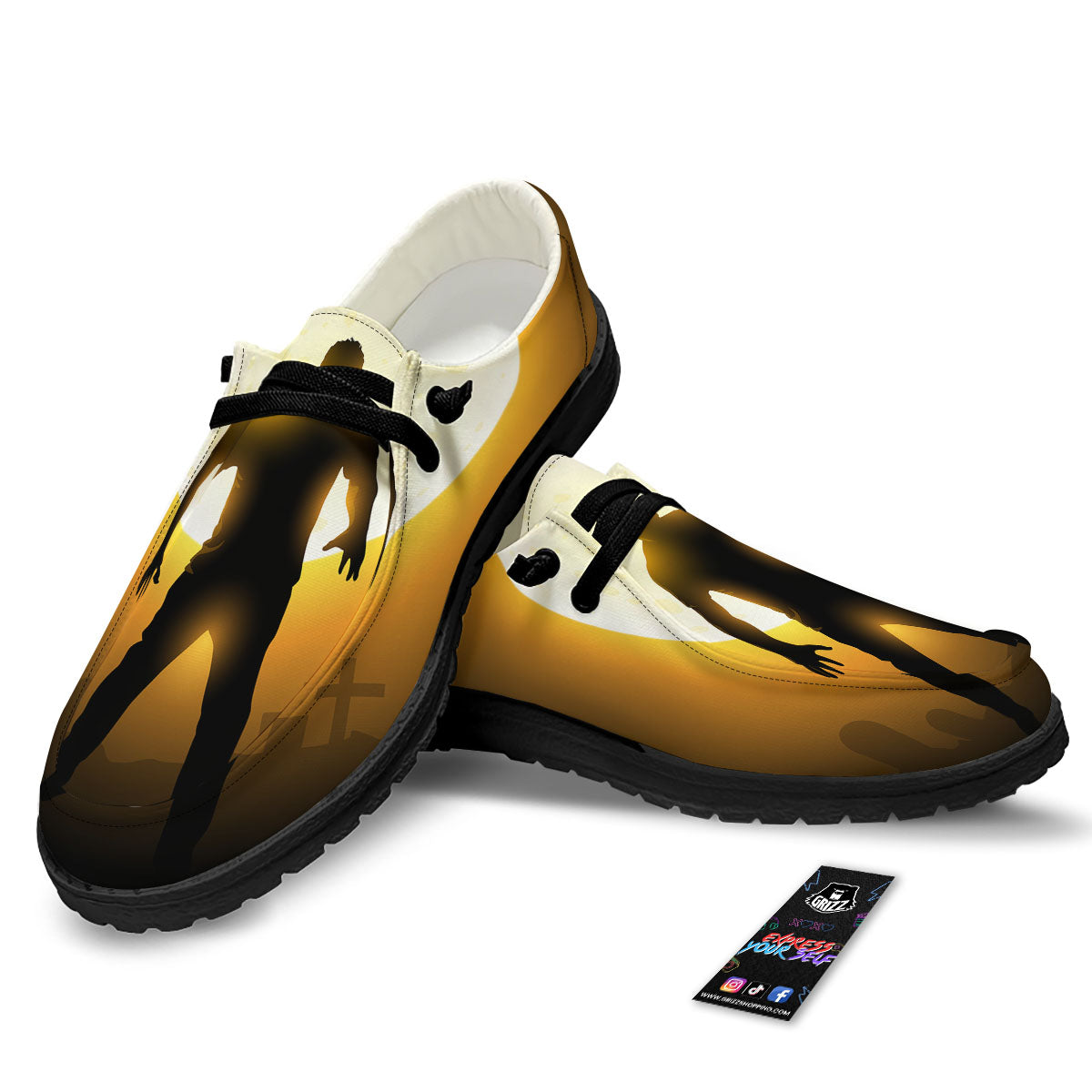 Walking Zombie Halloween Print Black Loafers-grizzshop