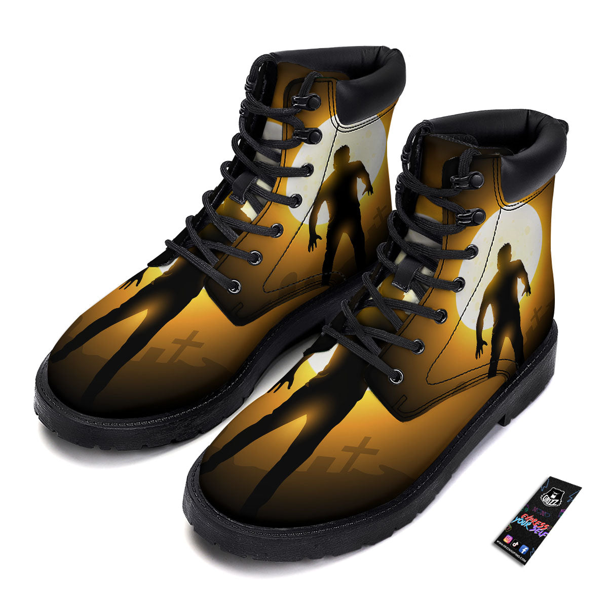 Walking Zombie Halloween Print Boots-grizzshop