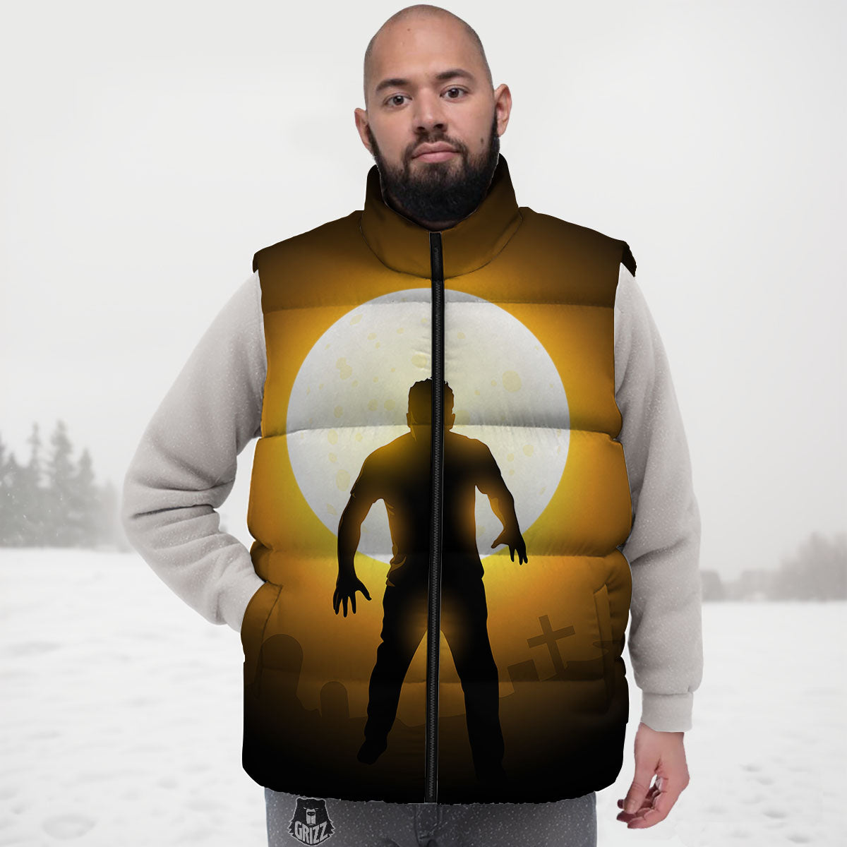 Walking Zombie Halloween Print Down Vest