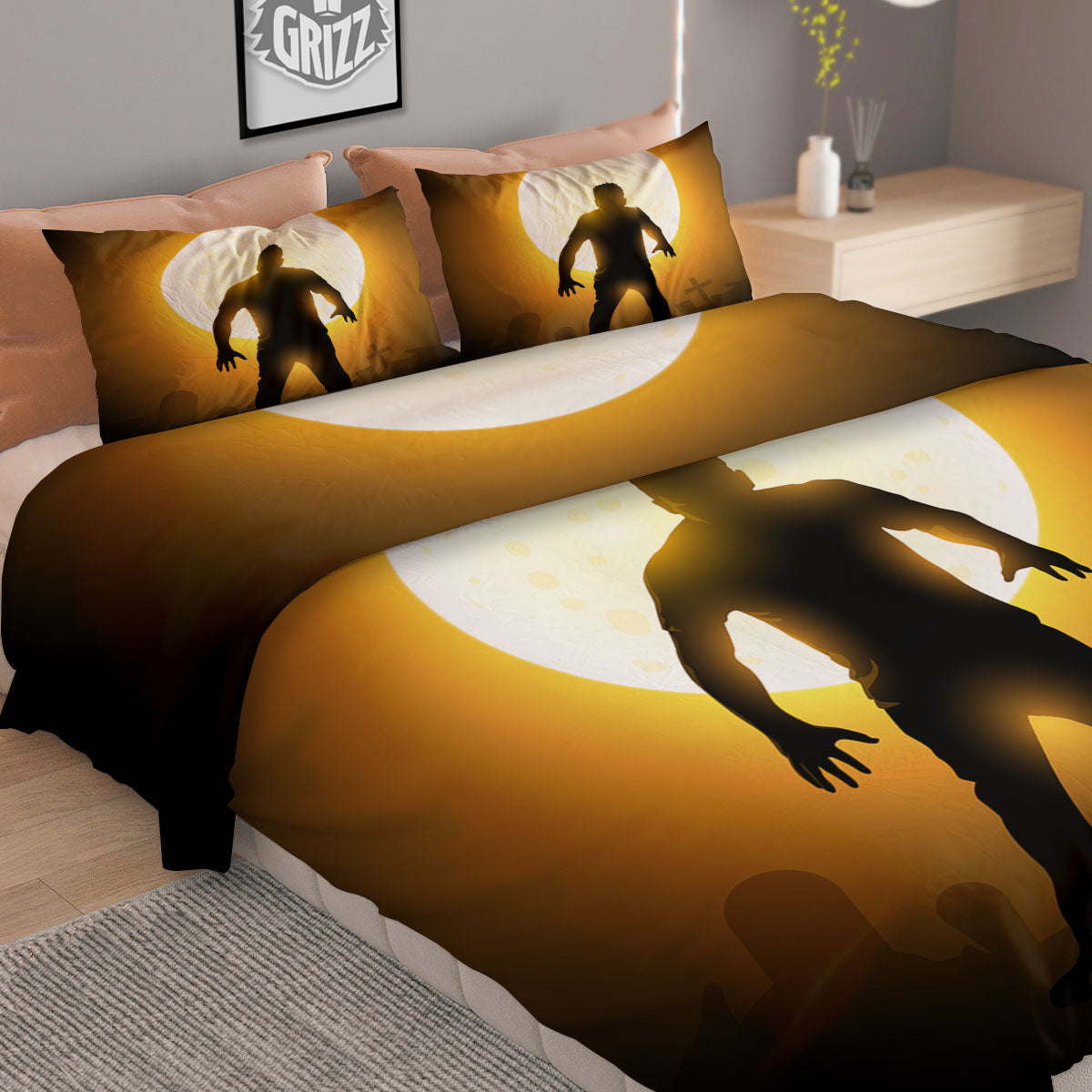 Walking Zombie Halloween Print Duvet Cover Bedding Set