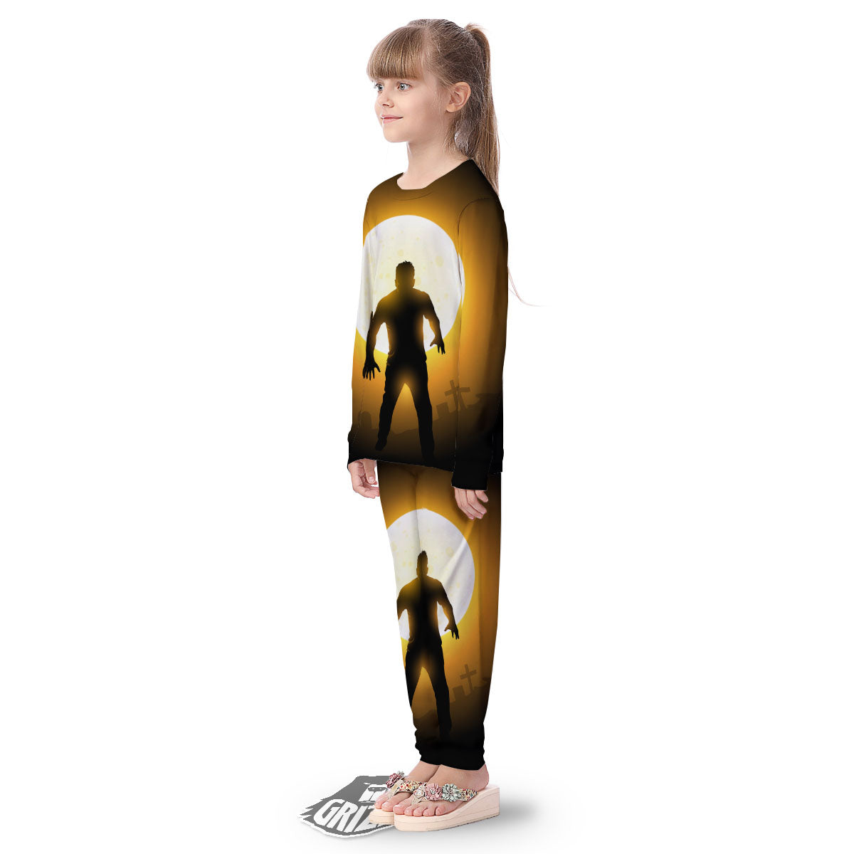 Walking Zombie Halloween Print Kid's Pajamas-grizzshop