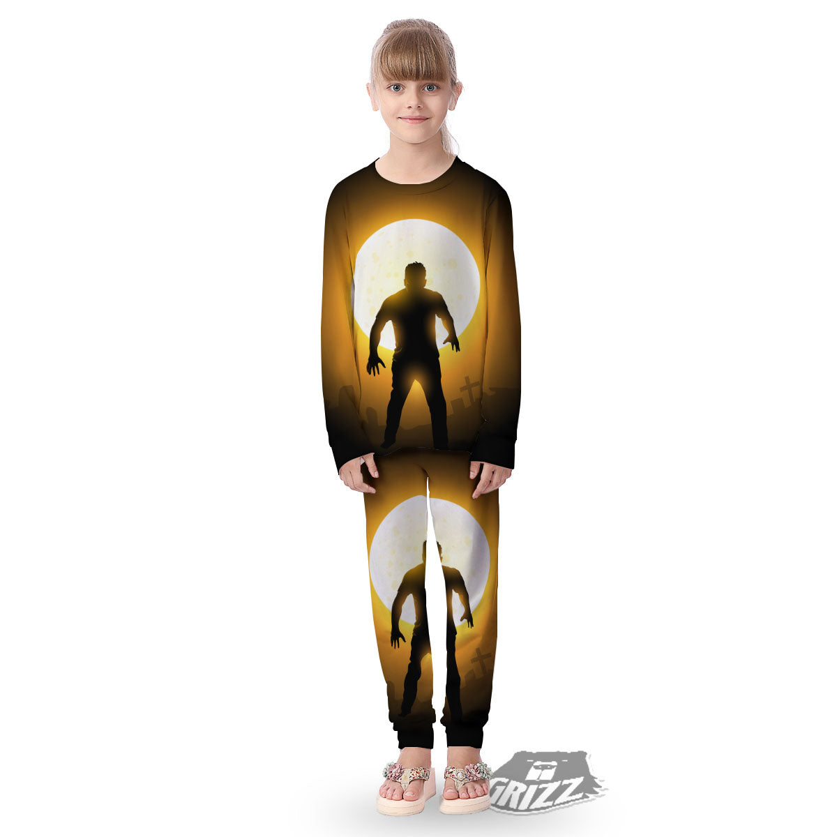 Walking Zombie Halloween Print Kid's Pajamas-grizzshop