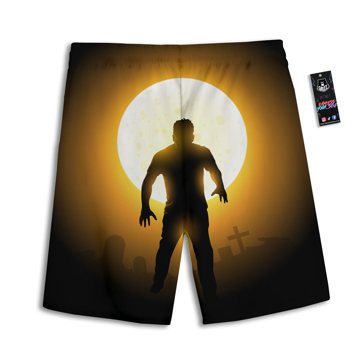 Walking Zombie Halloween Print Men's Athletic Shorts
