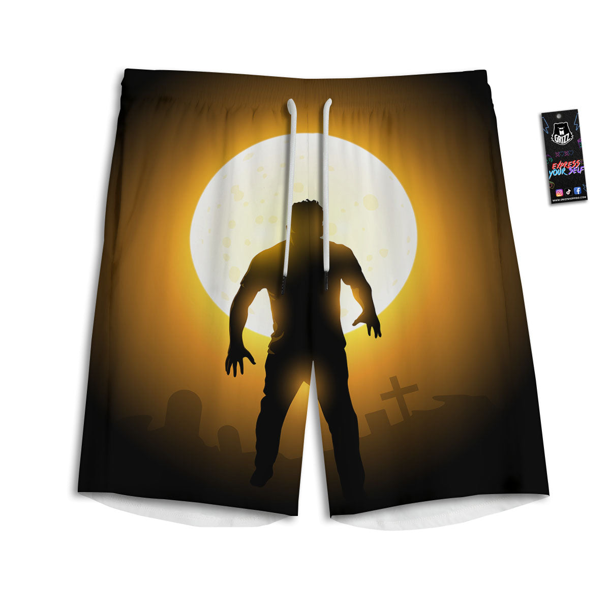 Walking Zombie Halloween Print Men's Athletic Shorts