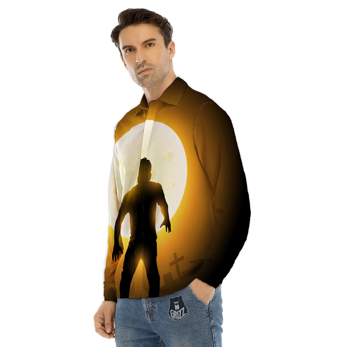 Walking Zombie Halloween Print Men's Dress Shirts-grizzshop