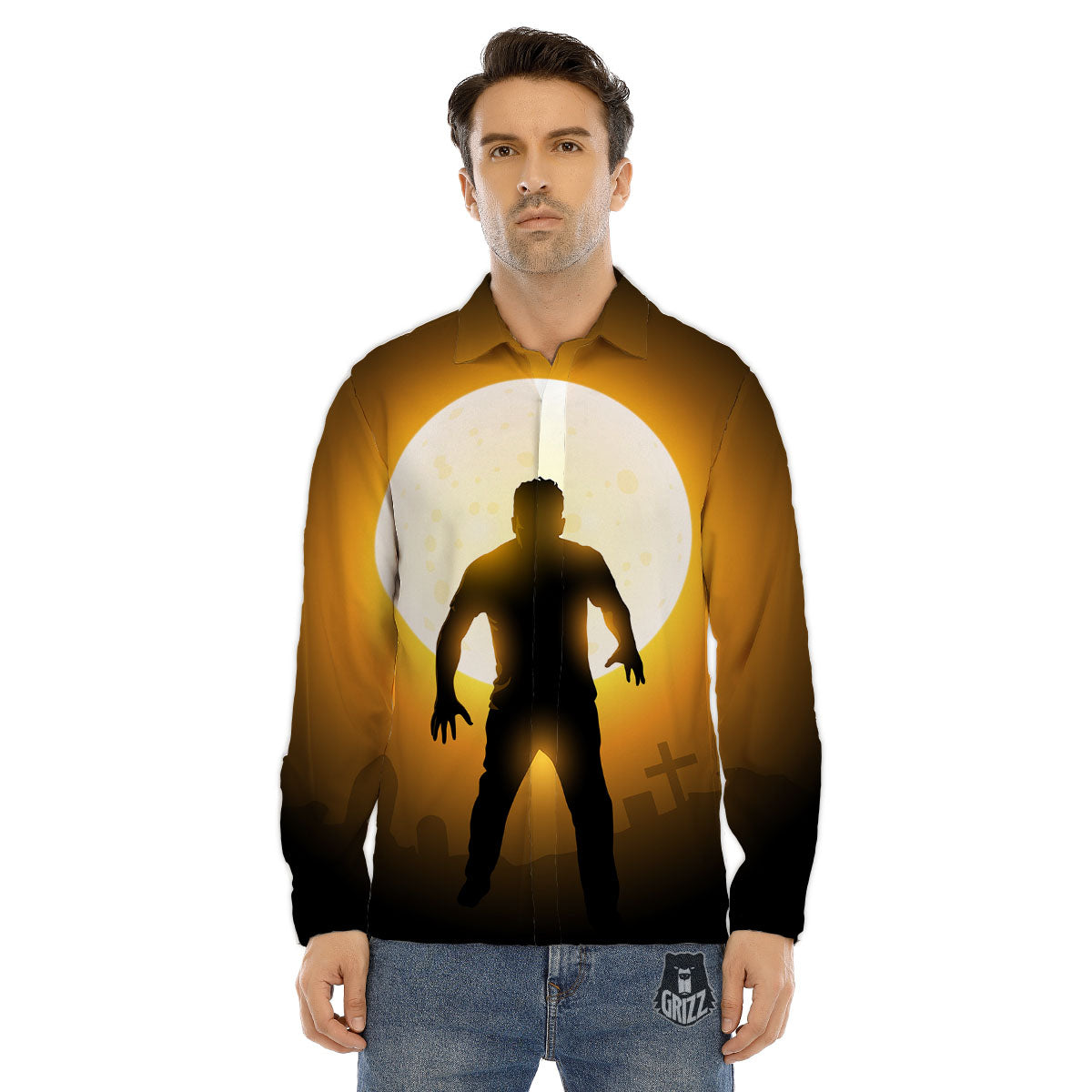 Walking Zombie Halloween Print Men's Dress Shirts-grizzshop