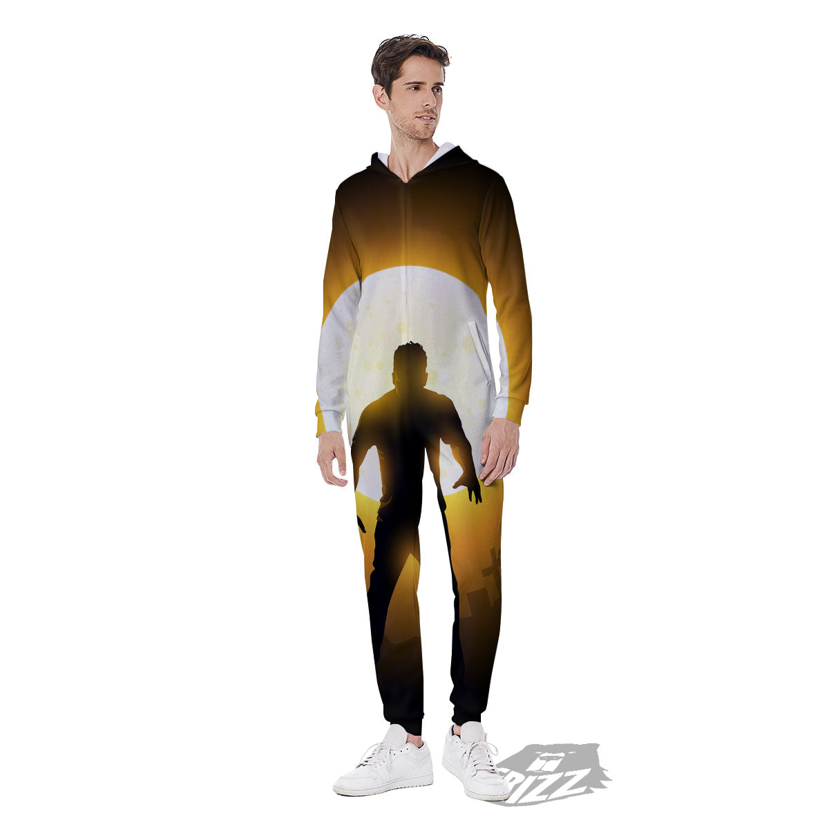 Walking Zombie Halloween Print Men's Jumpsuit-grizzshop